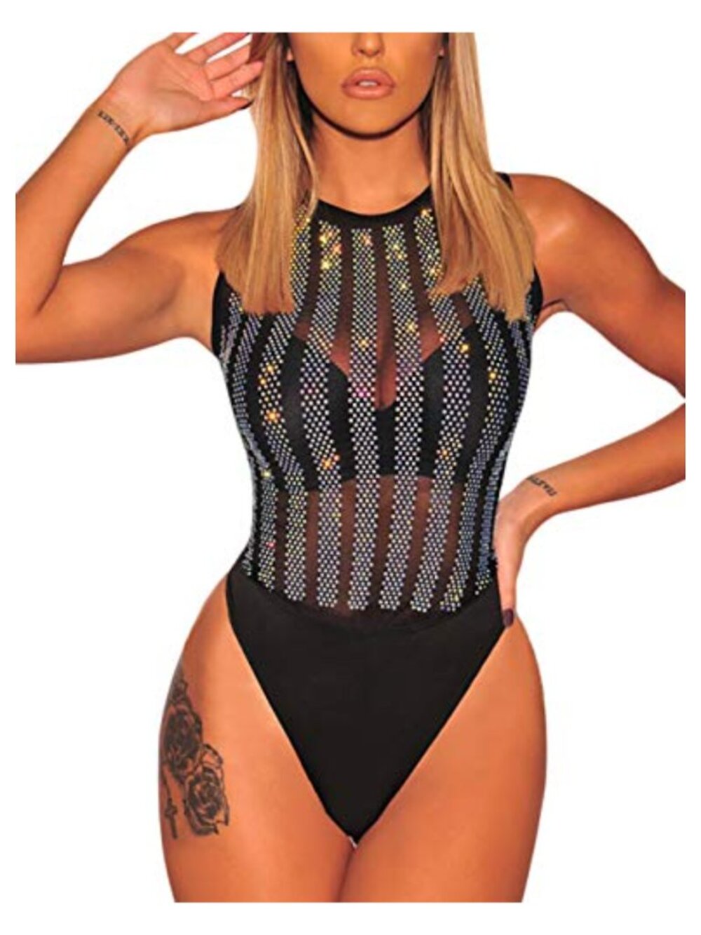 Women's Long Sleeve Sheer Mesh Leotard Bodysuit Jumpsuit Stretchy
